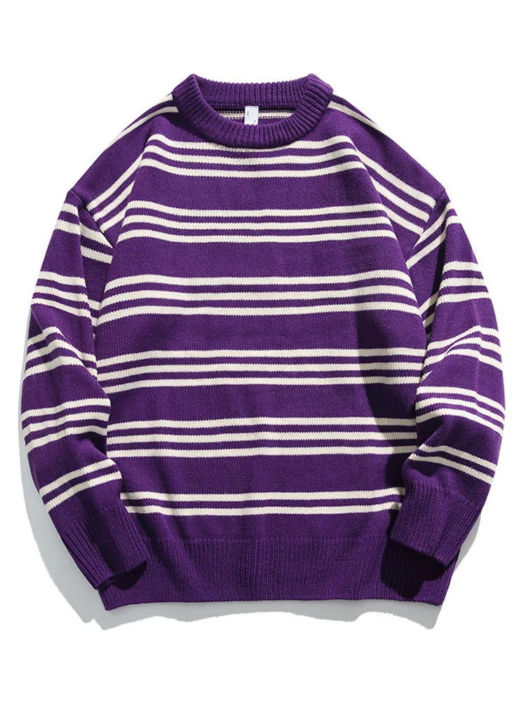 Contrast Color Striped Knit Sweater
