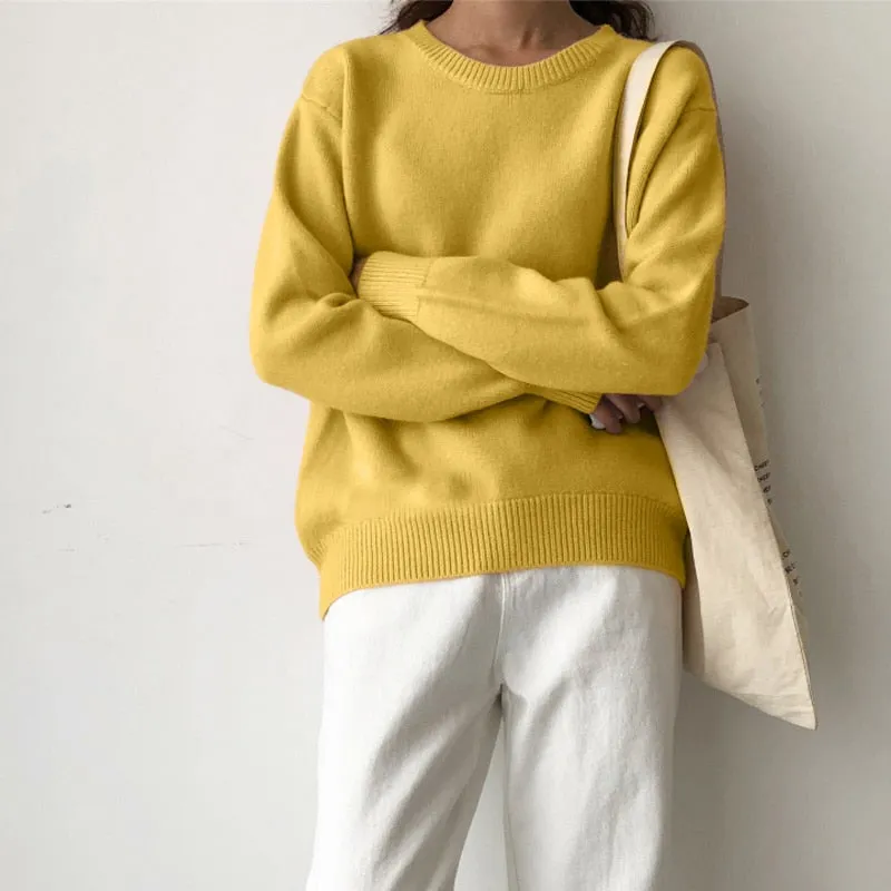 Fashionkova  Cashmere Elegant Women Sweater Oversized Knitted Basic Pullovers O Neck Loose Soft Female Knitwear Jumper